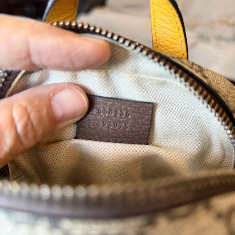 Gucci Beige Brown GG Canvas Mini Crossbody Backpack with Yellow Handle - Picture 7 of 12